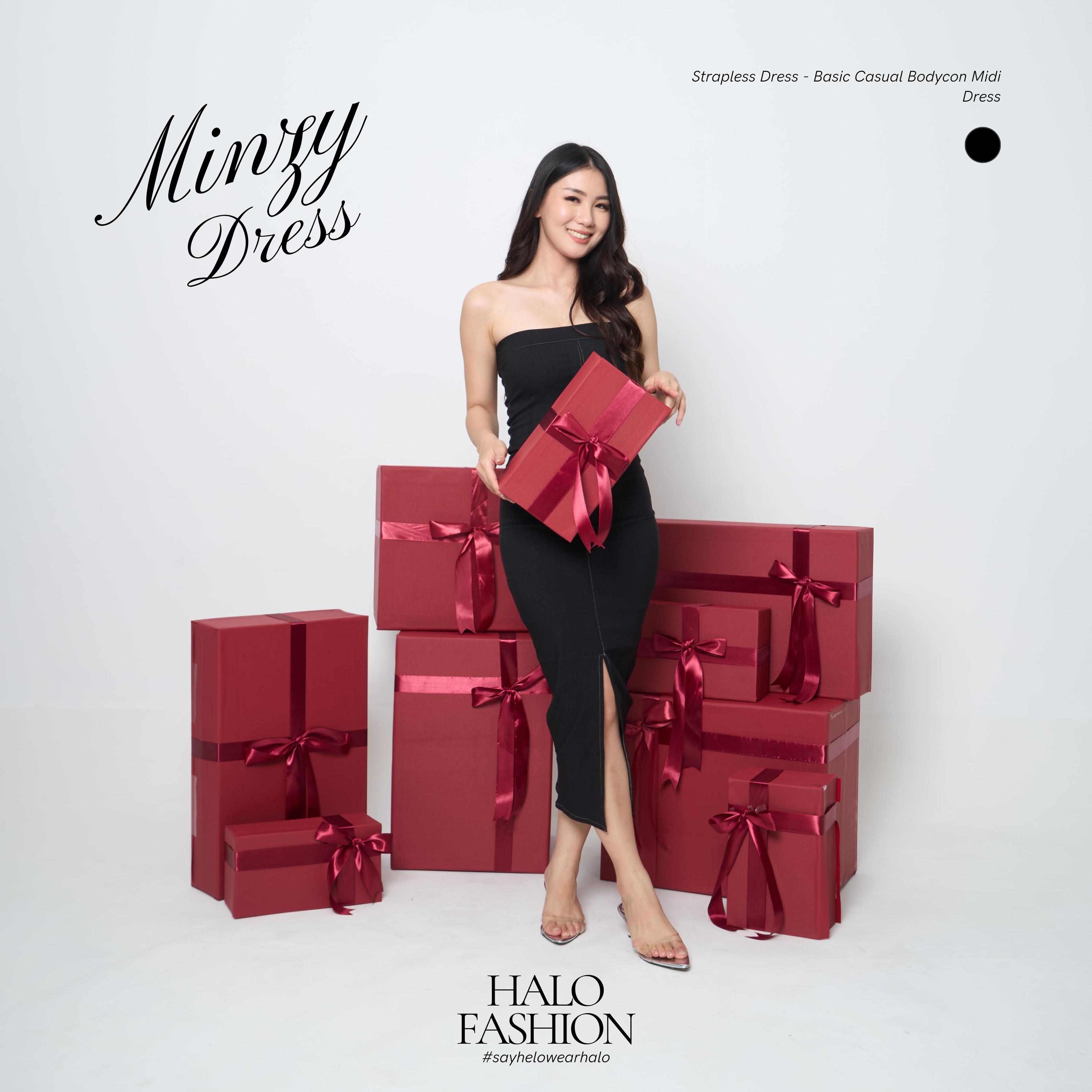 [Halofashion] Minzy Strapless Dress - Basic Casual Bodycon Midi Dress