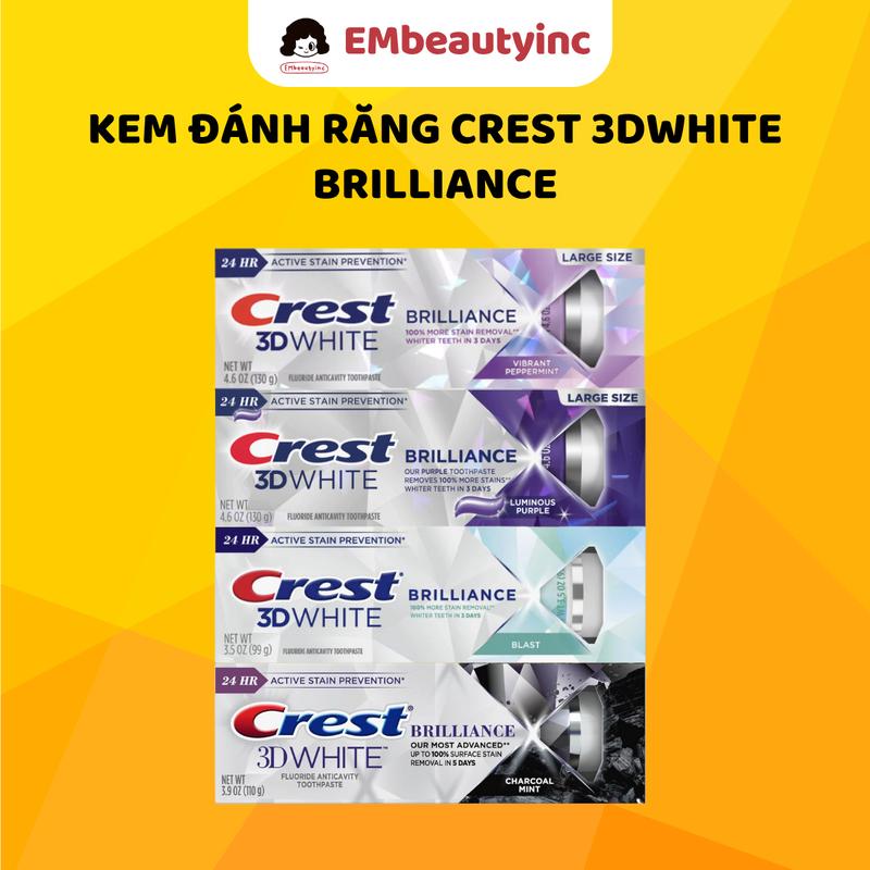 Kem đánh răng Crest Brilliance Đủ Màu Hỗ Trợ Trắng Răng Chuyên Sâu 99g / 130g - Bản Mỹ