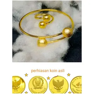 VIRAL Koin asli 1991 gelang tangan Boba polos free cincin warna emas anti luntur AESTETIC