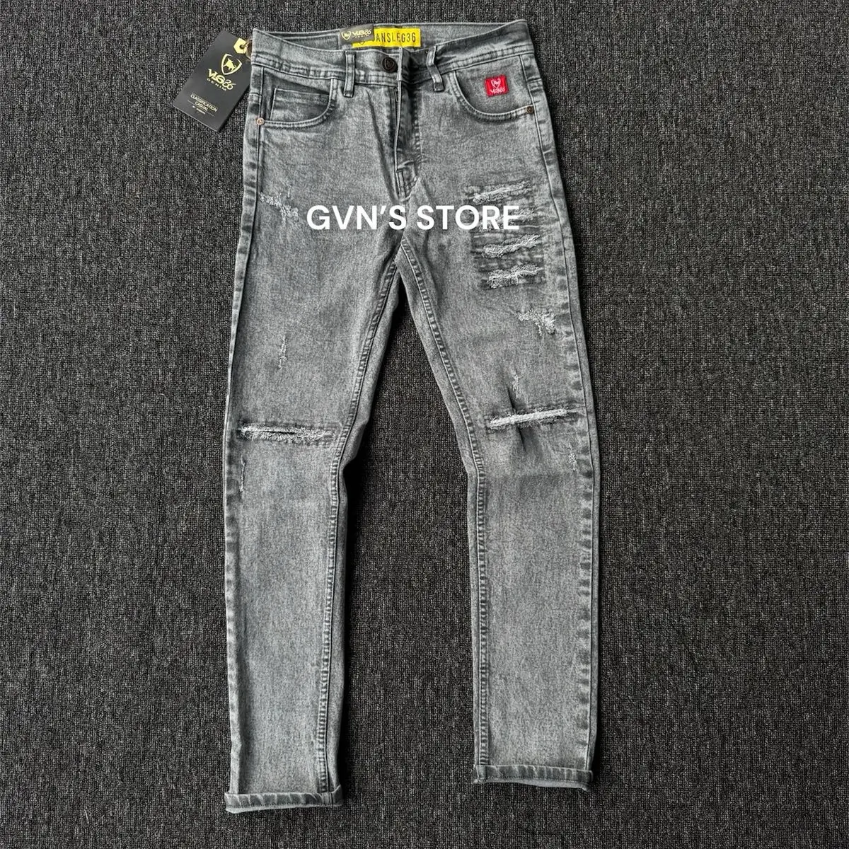 27-33 Celana Jeans Pria Slim-Fitting Snow Sobek Abu Black Viper GVN's Store - Panjang, Lembut Slimfit Keren Denim Tebal Stretch Distro denim outfit