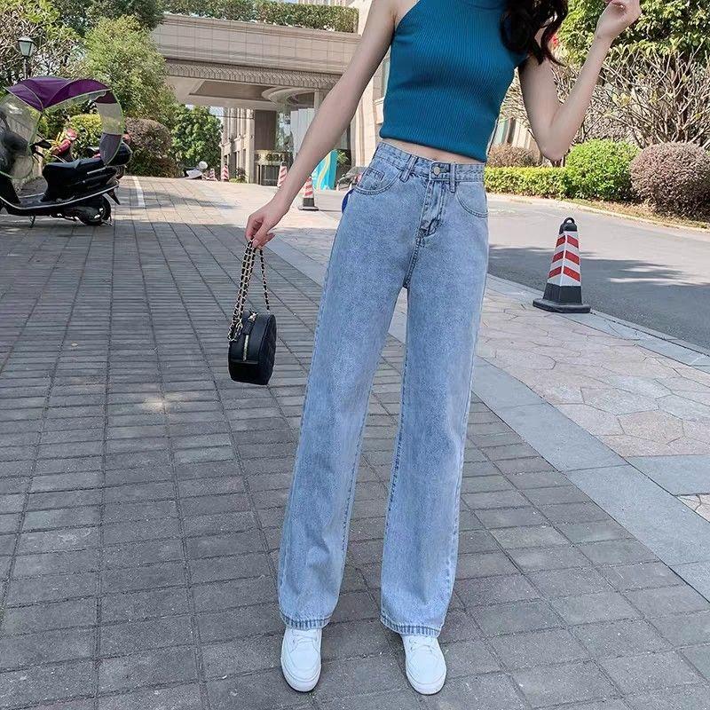 Product Introduction of Quần Ống Rộng, Dành Cho Nữ, Hàng Mới Về Mùa Xuân Và Mùa Hè 2024, Phong Cách Hàn Quốc, Thiết Kế Cổ Điển Cắt Thẳng, Cạp Cao, Daddy Ins, Quần Jean Dễ Phối Đồ Kiểu Lau Nhà Women Pants 1