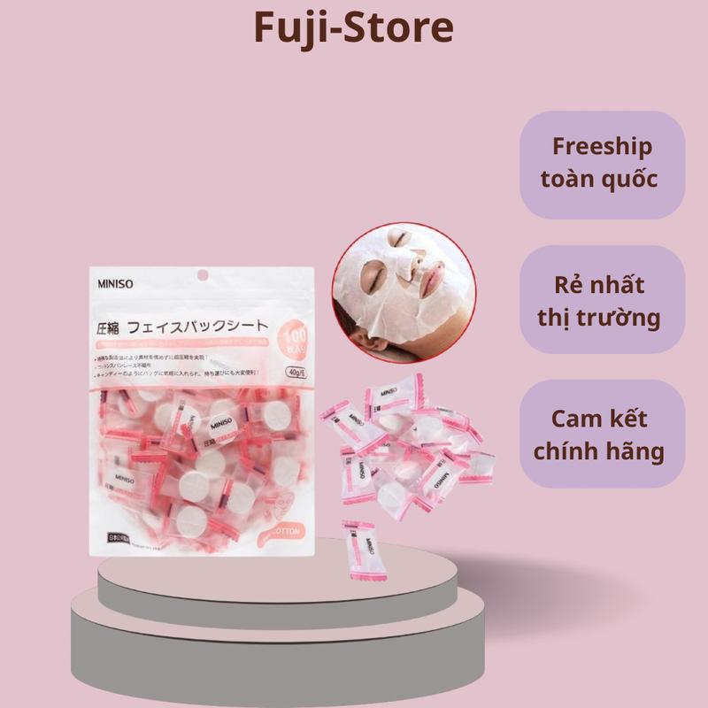 Mặt Nạ Giấy Nén Miniso Nhật Bản Bán Gói 100 Viên; Mask Mặt Nạ Giấy Miniso