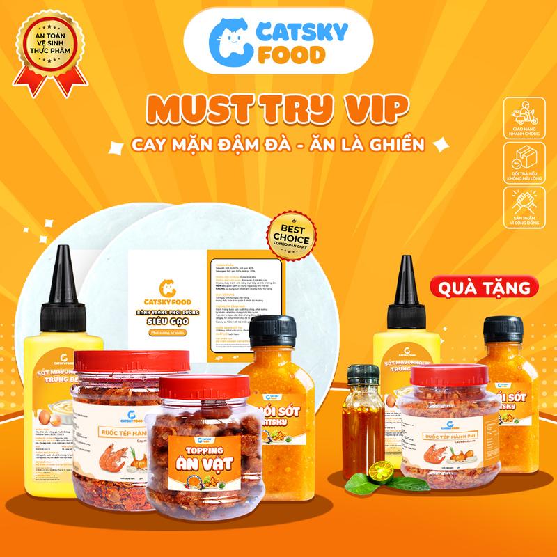 Combo Must Try Bánh Tráng Phơi Sương - Catsky Food - Full Topping Ruốc Tép Hành Phi Có Sốt Muối Béo Chua Cay Nhẹ, Tặng Thêm Topping Hấp Dẫn, Đồ Ăn Vặt Snack Food Combobanh Trang Tuổi Thơ