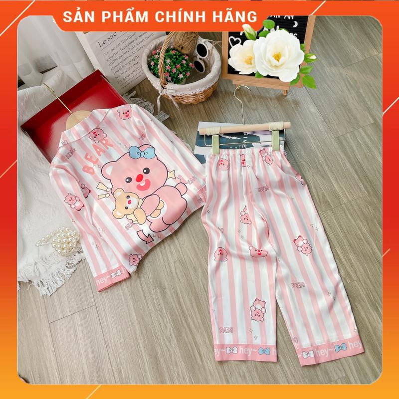   13-48 kg  Bộ đồ ngủ lụa DÀI TAY LATIN trẻ em cao cấp - Bộ bé gái tay dài quần dài - hoạ tiết 5D đáng yêu 