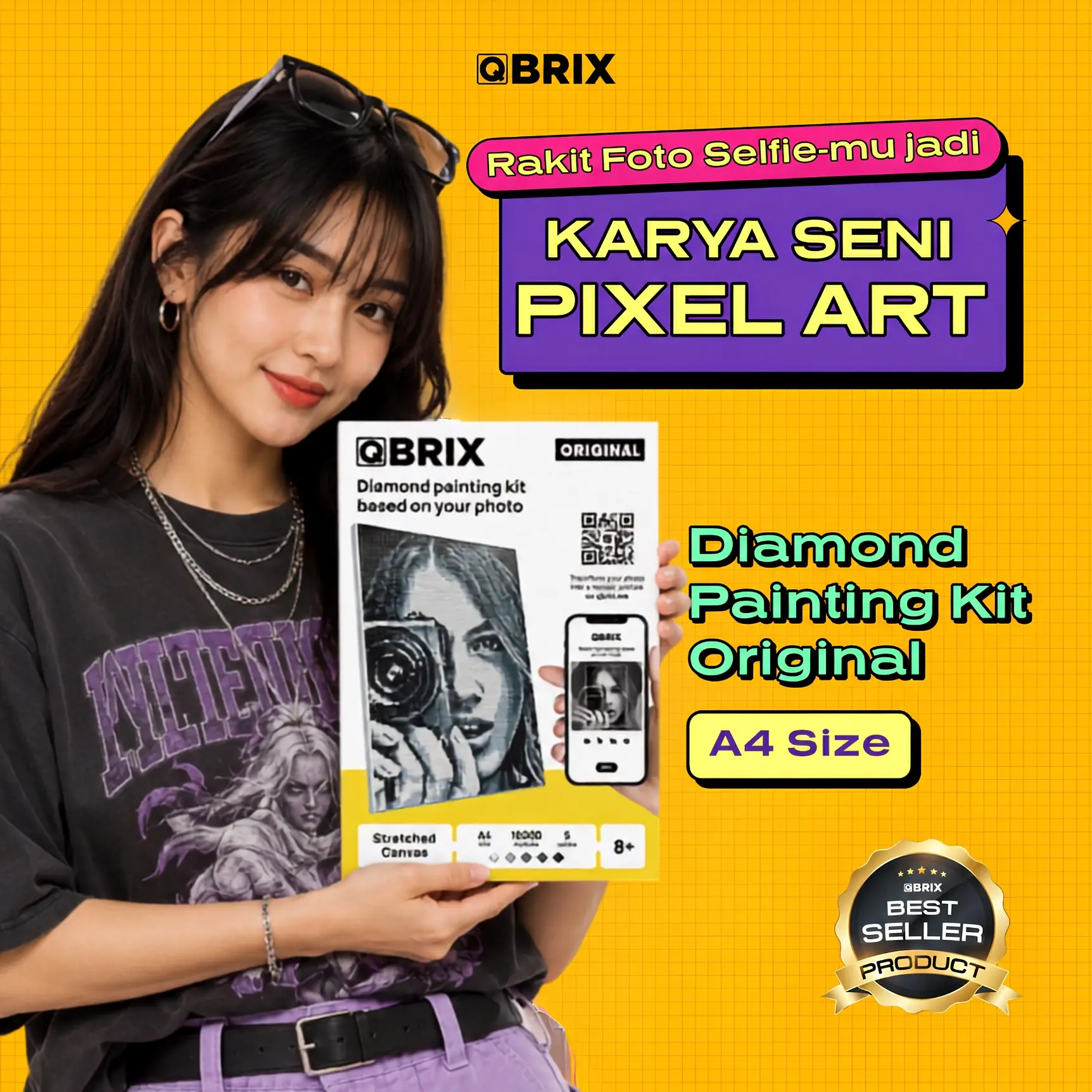 QBRIX Diamond Mosaic Original A4 Custom Foto DIY Puzzle Foto Hadiah Unik Kado Anniversary Couple Art