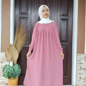gamis anak polos Perempuan  untuk Usia 7 -13 Tahun gamis Syari musim remaja hitam putih Panjang cinkle Airflow midi dress hitam putih Baju Muslim Wanita Tanggung Nyaman Kerudung Lebaran Kerudung Lebaran Lebaran Lebaran Lebaran