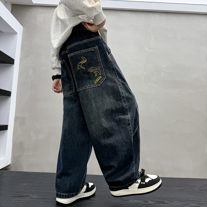 Quần Jeans Rộng Ống Suông Trẻ Em Nam Nữ Thời Trang Hàn Quốc – Phong Cách HipHop Cá Tính Size 120-170