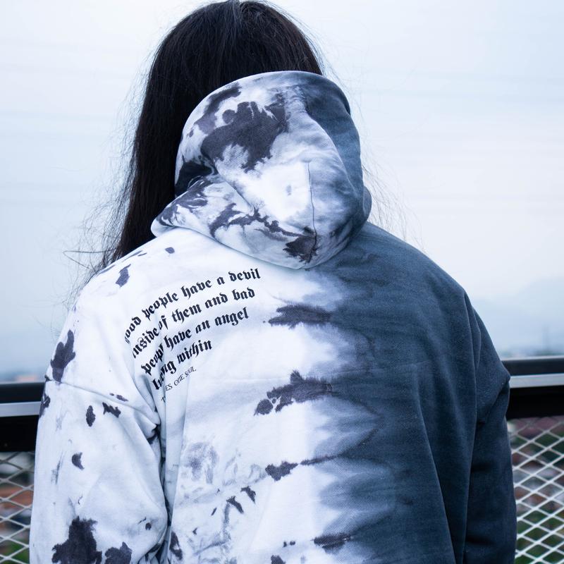 CURE, TWO SIDES BLACK, Hoodie Boxy, Tie Dye, Reflective, Fleece Katun 400 GSM Unisex Distro Keren Hitam 3