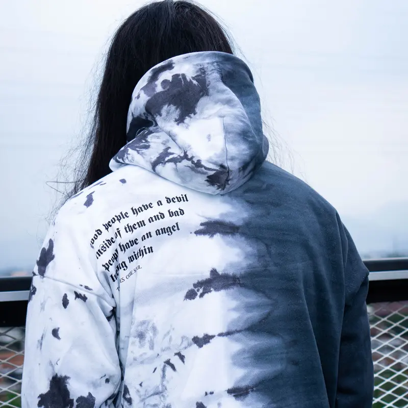 CURE, TWO SIDES BLACK, Hoodie Boxy, Tie Dye, Reflective, Fleece Katun 400 GSM Unisex Distro Keren Hitam 3