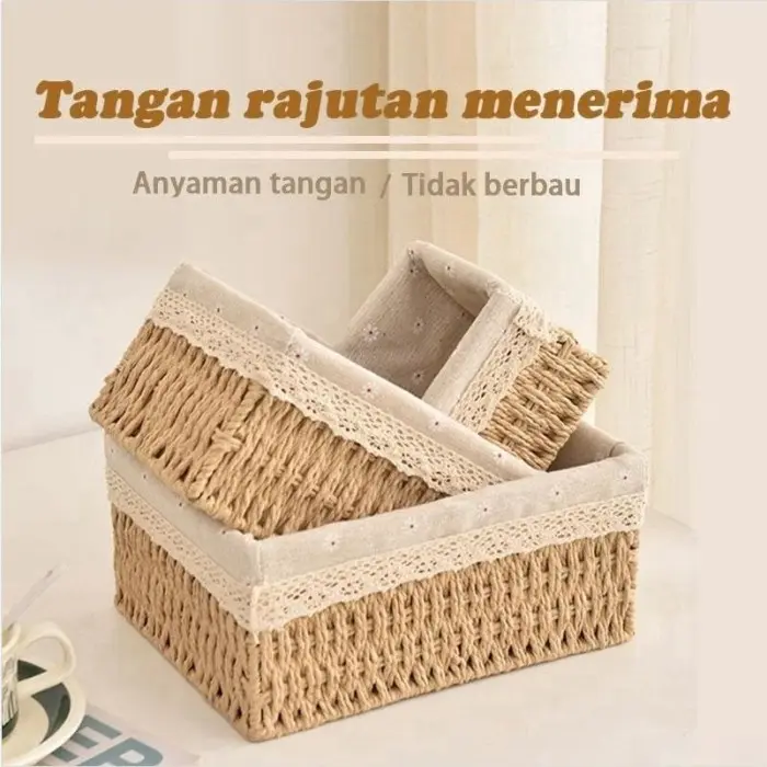 keranjang rotan Penyimpanan Box/ Keranjang Penyimpanan Keranjang Makanan Ringan Kotak /Penyimpanan Kosmetik Kotak /keranjang kotak rotan/Keranjang Rotan Persegi Panjang tenunan tangan 0