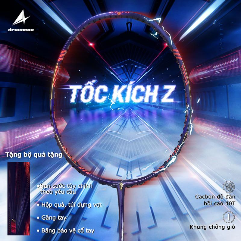 Vợt cầu lông Dracaena/ SpeedStrike Z（TỐC KÍCH Z）, carbon độ đàn hồi cao 40T, kiểu tấn công tốc độ cao, 4U, tặng kèm hộp quà*1, bao vợt*1, miếng đệm tay*1 hộp, vòng bảo vệ cổ tay*1, phù hợp cho người chơi nâng cao và người đam mê, chỉ một vợt