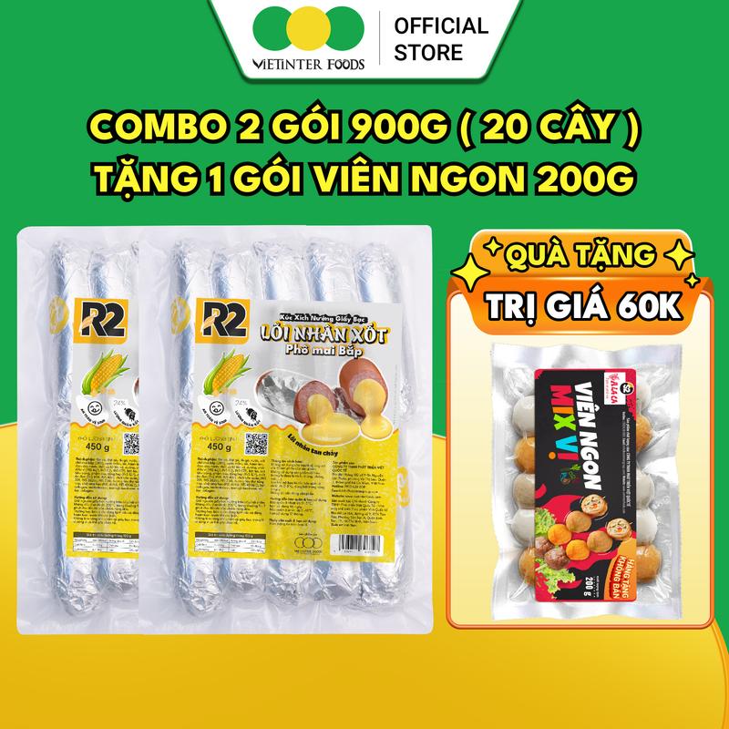   Mua 2 tặng 1  Combo 2 Gói Xúc Xích Giấy Bạc Nướng Đá R2 Vietinter Foods Lõi Nhân Xốt Phô Mai Bắp 900g  Gói 450g  