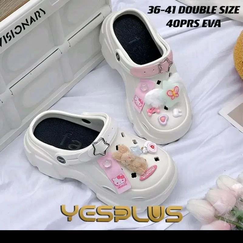 Sendal Baim EVA  Rubber Jibbit Hello Kitty Terbaru Tinggi 8 CM Ready Dua Warna Karet Putih Insol Hitam  Sandal Wanita 3