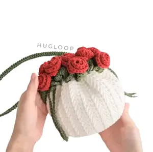 HUGLOOP - Tas Serut Rajut Buket Bunga / Crochet Drawstring Bag Flower Bouquet Style / Tas Rajut Handmade Unik dan Estetik