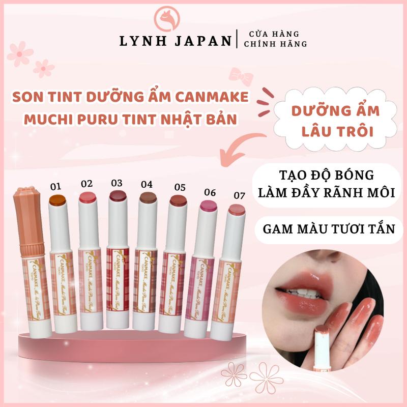   ĐỦ MÀU  Son tint dưỡng ẩm giữ màu Canmake Muchi Puru Tint Nhật Bản 