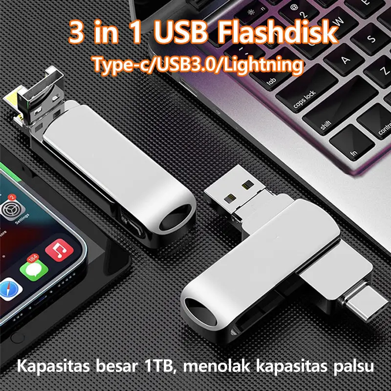 K301 Flashdisk OTG Original 3-in-1: Disk Penyimpanan Type-C, Kompatibel dengan Android Micro USB 3.0, Kapasitas Pilihan 512GB/1TB