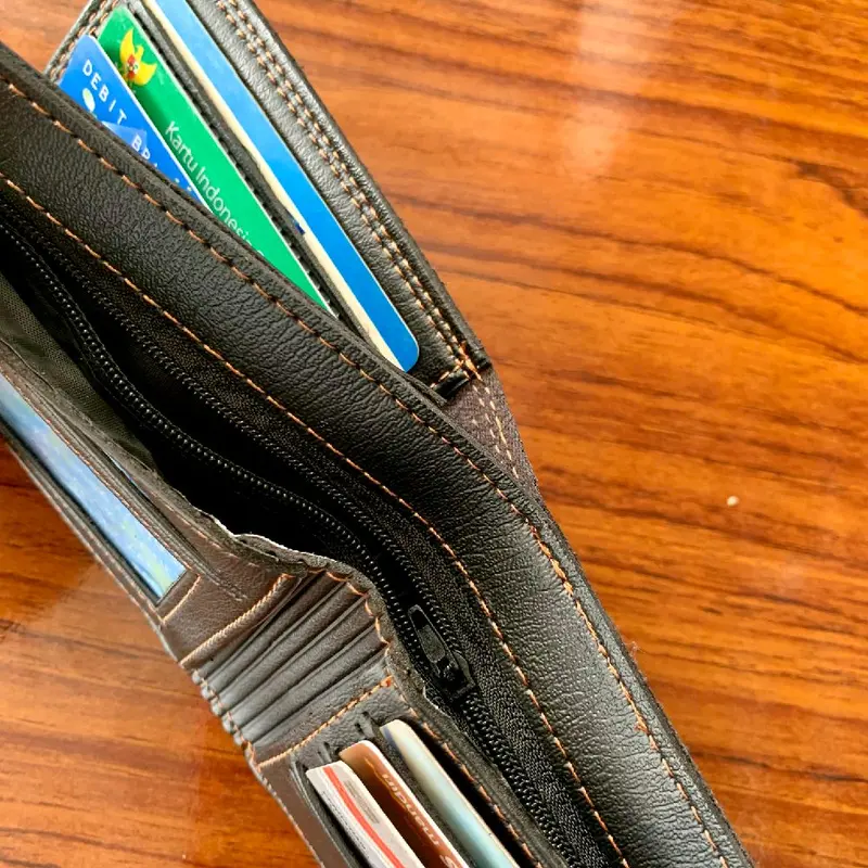 Dompet Kulit Sintetis premium DND Slot 10 Kartu dan Uang - Hitam Cowok Pria leather wallet Lipat 6