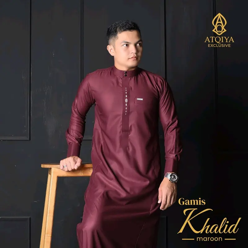 Gamis KHALID Atqiya Exclusive / Jubah PRIA DEWASA / Jubah laki-laki lengan panjang / Pria / Busana Muslim trendy kekinian / Slim / Slim Fit / Katun Toyobo / Terbaru / Thobe / Bordir 4