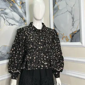 Blus Crop katun Bordir lengan balon.Atasan Wanita Bahan Nyaman dan Tampilan Elegant