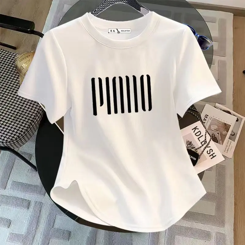 Summer new curved belly covering slimming short sleeved T-shirt top, chubby mm large women's clothing, western-style printed half sleeved T-shirt
