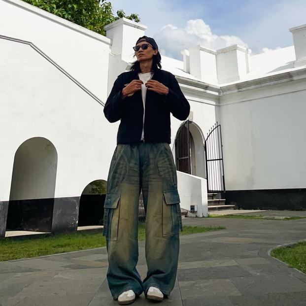 Bawwa Santai | Celana CARGO Baggy Jeans | GREEN BLUE RETRO Wash fading | SAMBA Series | Celana Cargo Jeans Denim| Celana Gombrang | Cargo pants | Baggy pants | celana skena 4