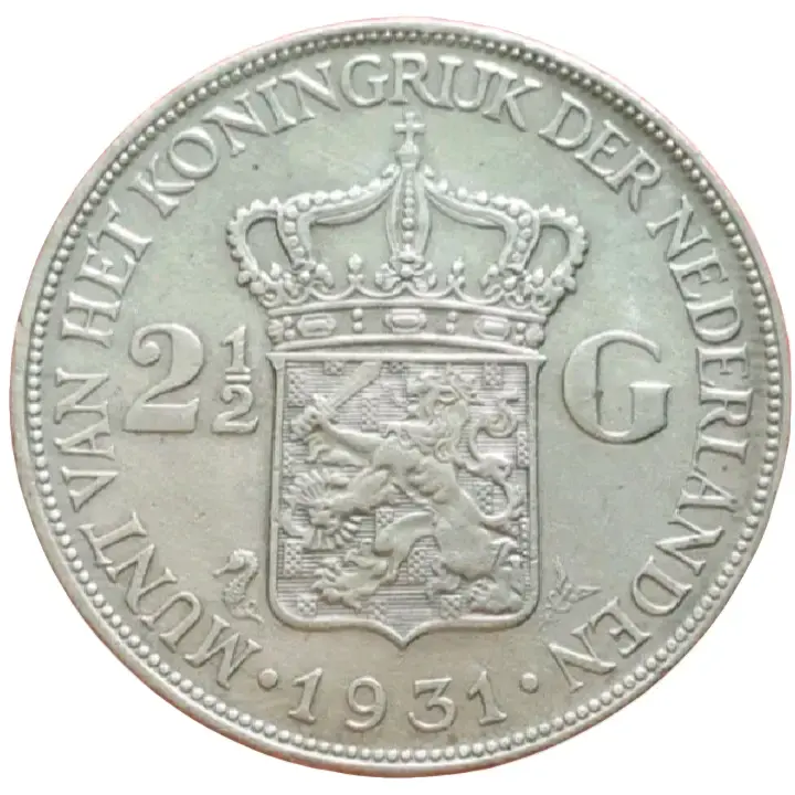 Koin Kuno Perak Netherlands Belanda 2 1/2 Gulden Tahun 1943
