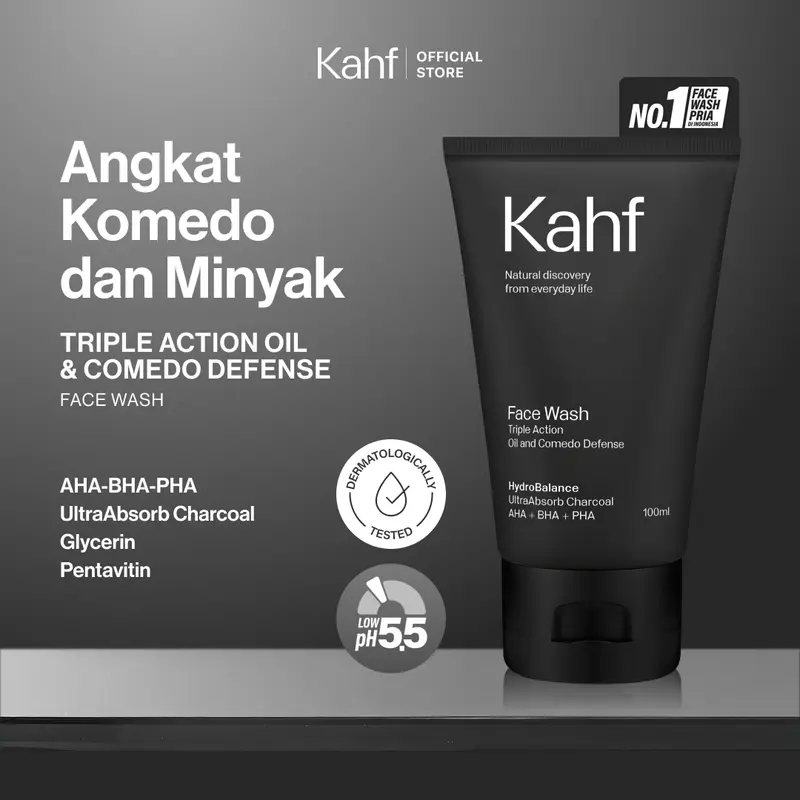 Kahf Face Wash Triple Action Oil and Comedo Defense 100 ml - Sabun Cuci Muka Pria Anti Komedo dan Kulit Berminyak - Suitable for Daily Use 1