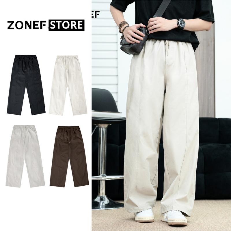 [Chỉ hôm nay] Quần Kaki Ống Rộng Dáng Suông Cạp Chun ZONEF STORE Cạp Chun Chất Kiệu Kaki Cotton Hàn Cao Cấp QKL