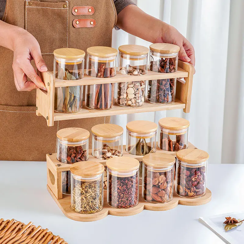 Spice storage box glass seasoning bottle kitchen household seasoning combination set sealed jar aniseed seasoning salt jar Utensils Tin