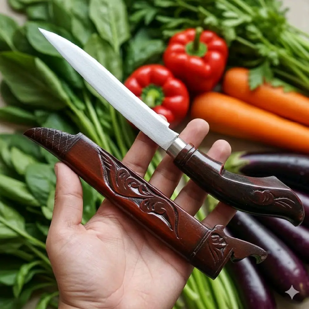 Pisau dapur 20cm gagang kayu Rasamala plitur merah marunnn