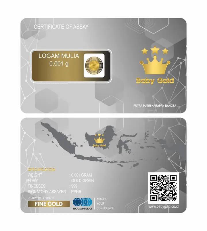 LOGAM MULIA BABY GOLD 0.001 GRAM EMAS MINI 24K isi 10 PCS 1