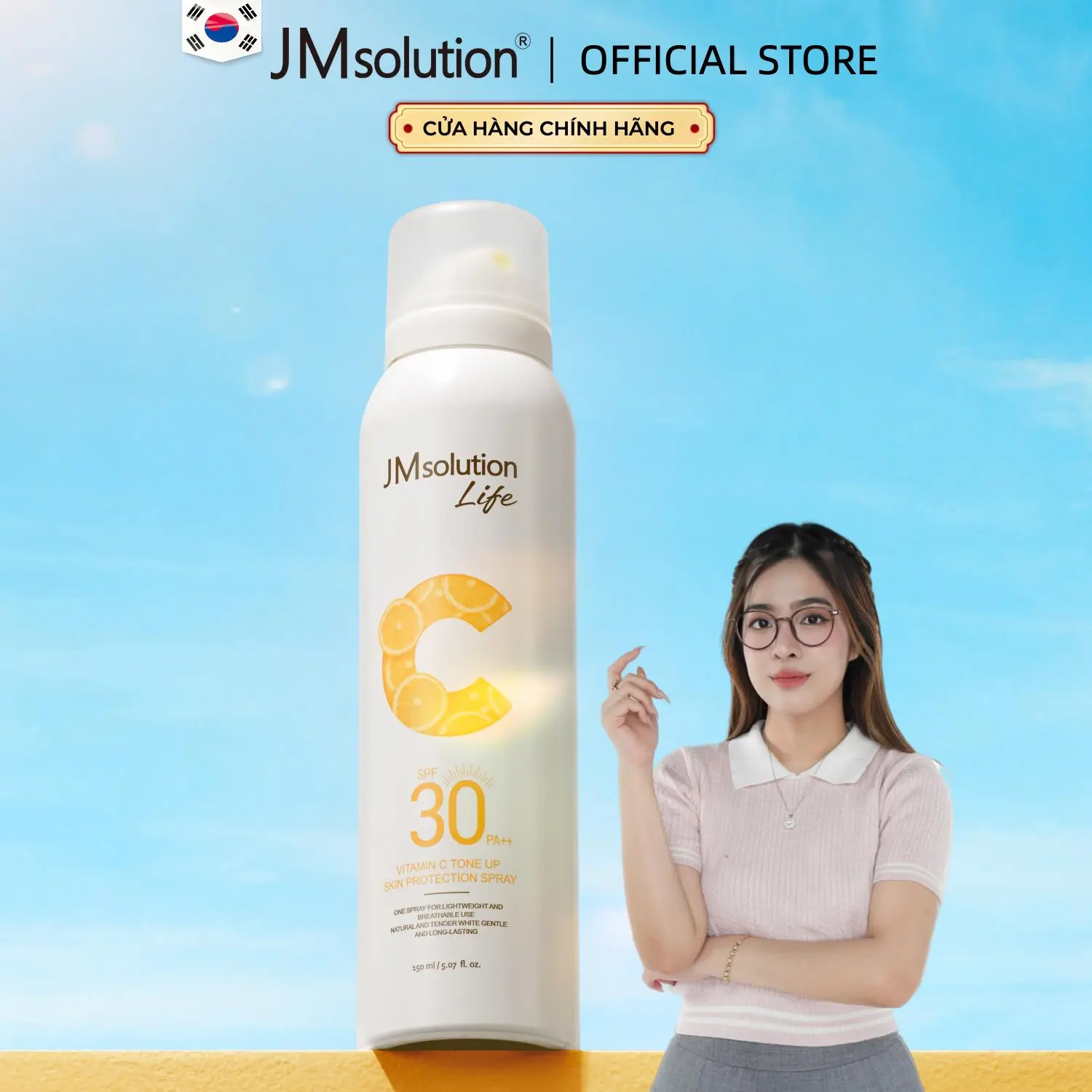 JMSolution 150ML Xịt Chống Nắng Nâng Tông Tự Nhiên Vitamin C SPF30 PA++ chống tia cực tím cho mặt và cơ thể giúp 150ml
