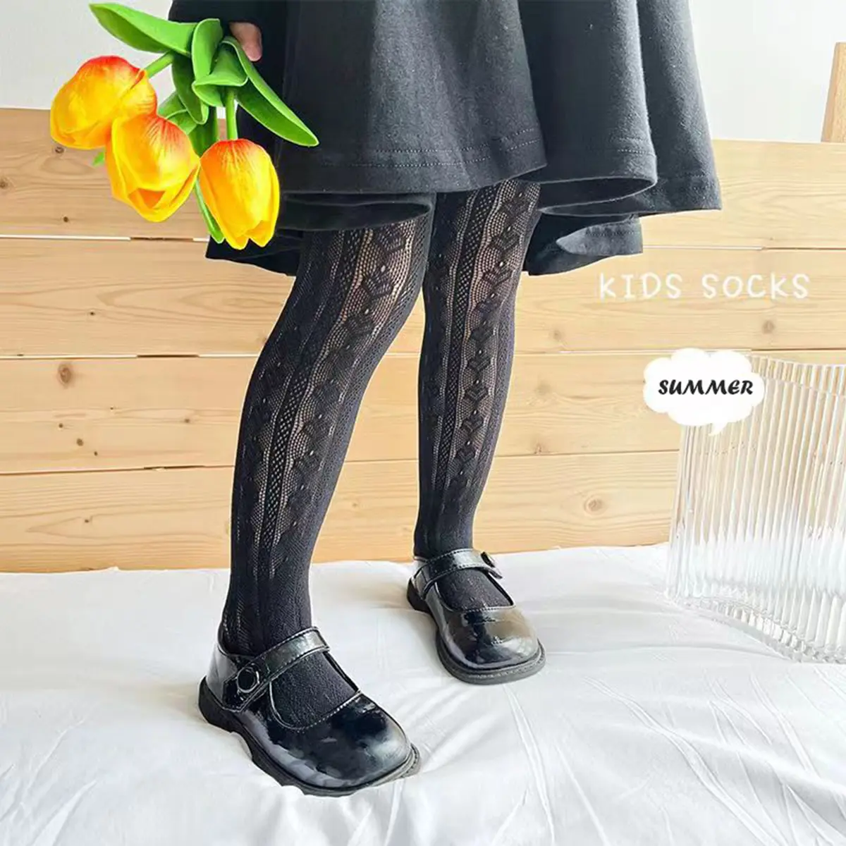 Girls' pantyhose spring and summer thin Lolita white princess wind socks super cute baby leggings children's legs