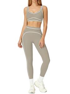 Conjunto de yoga para mujer de color contrastante, diseño delgado, ropa deportiva de alta gama, cómoda y transpirable, adecuada para gimnasio y uso diario