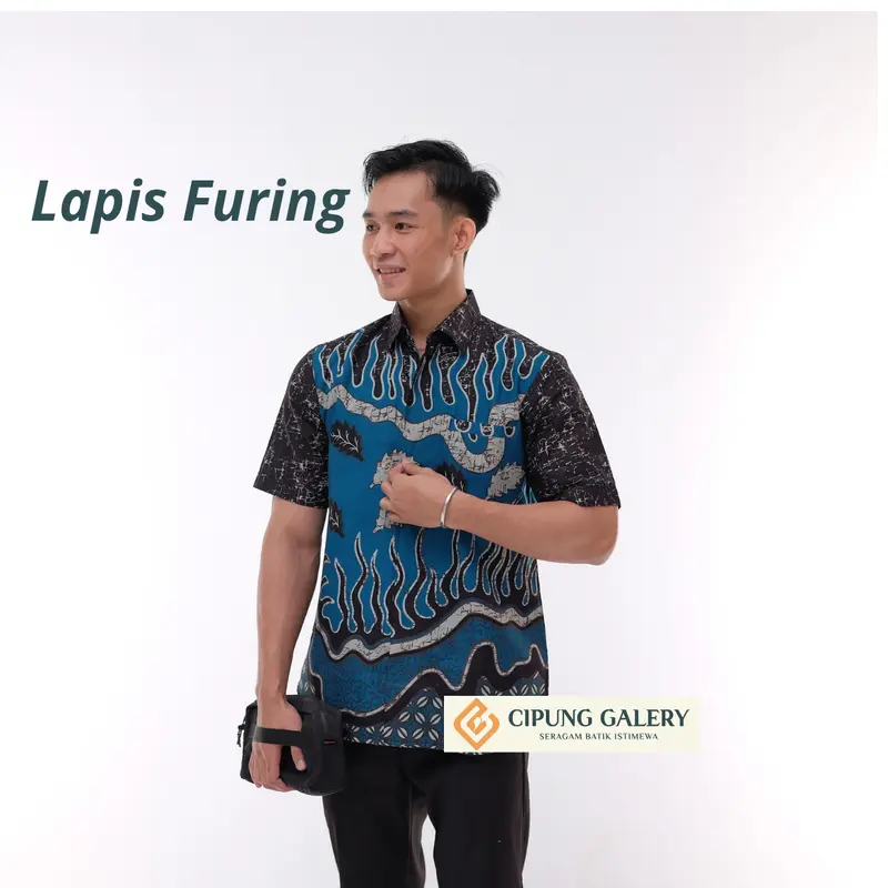 KEMEJA BATIK PRIA SLIMFIT MOTIF IGUANA BLUE EMERALD LAPIS FURING 1