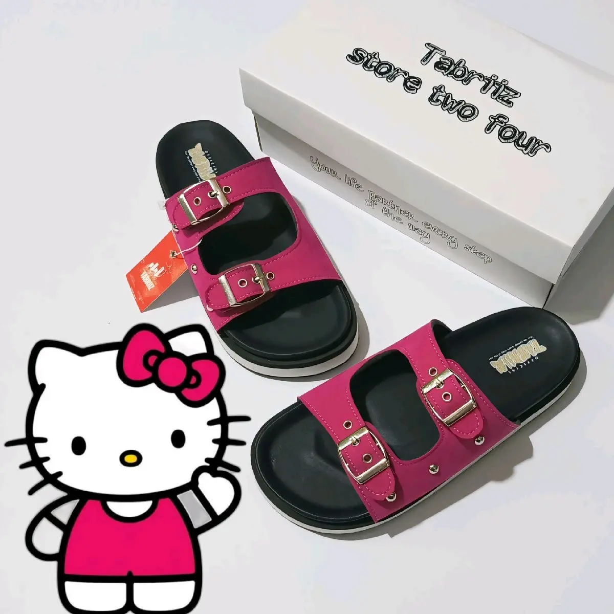 Tabriizstore24 ~ Sandal wanita kekinian Hello kitty series original birken Flat Pink