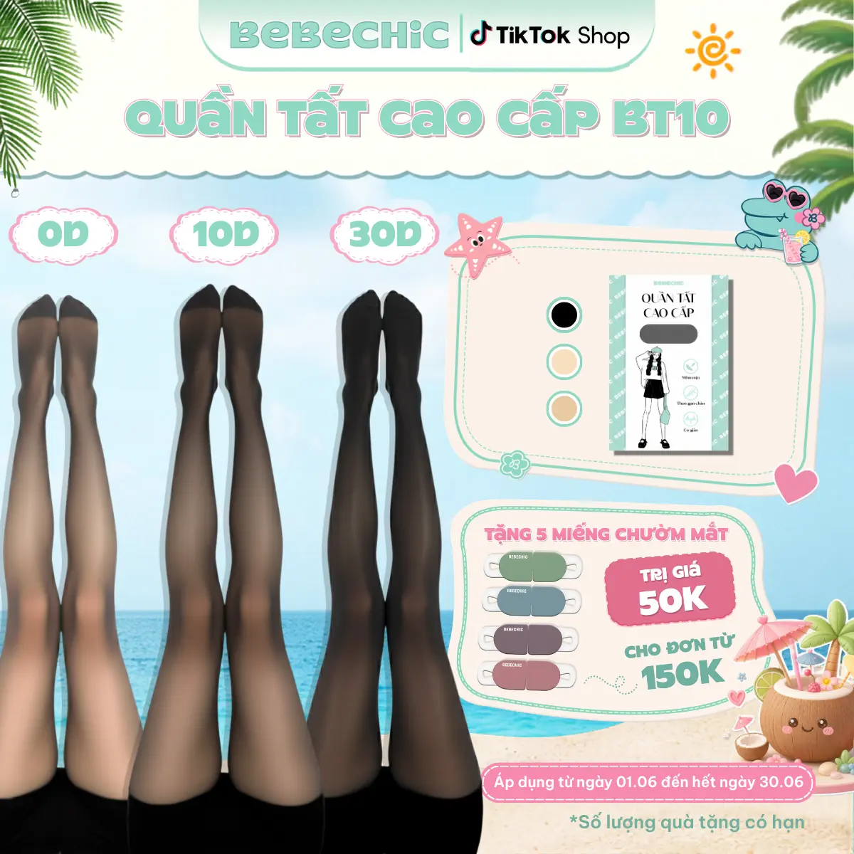 Quần Tất BT10 BEBECHIC Tàng Hình, Che Khuyết Điểm, Thon Gọn Chân Cao Cấp (0D/5D/10D/15D/30D)