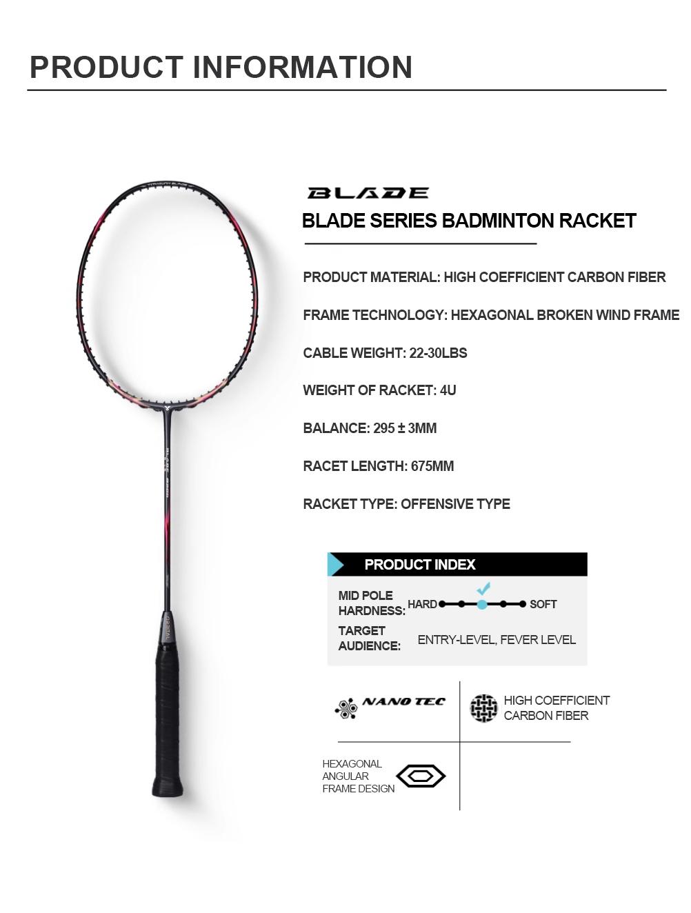 ORBITAL BLADE RAKET BADMINTON FULL CARBON MAX:35LBS 4U (82±2g) Tipe Menyerang Balance 295±3MM