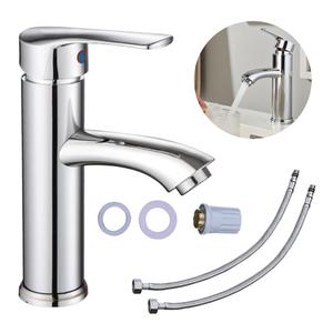 Llave Mezcladora Monomando Baja para Lavabo y Fregadero, Plateada, Ideal para Baños y Cocinas, Diseño Moderno y Duradero, Cuerpo de Metal Resistente a la Corrosión, Control Preciso de Agua Caliente y Fría, Fácil Instalación, Incluye Accesorios Completos, Uso Hogar y Oficina