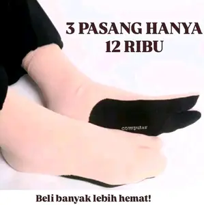 Paket Bundling 3 Pasang Kaos Muslimah Telapak Hitam Polos Panjang Warna Cream Kaus Kaki Jempol Wanita