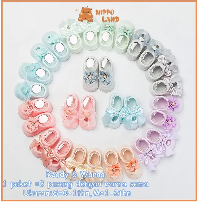 HIPPO LAND Harga 3 Pasang  Kaos kaki anak bayi non-slip untuk New born  239-240 Newborn