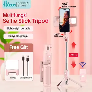 Hieen TP09 Tripod Remote Bluetooth Lampu Kecantikan Selfie Stick Mini Size Tongkat Selfie 3 Kaki