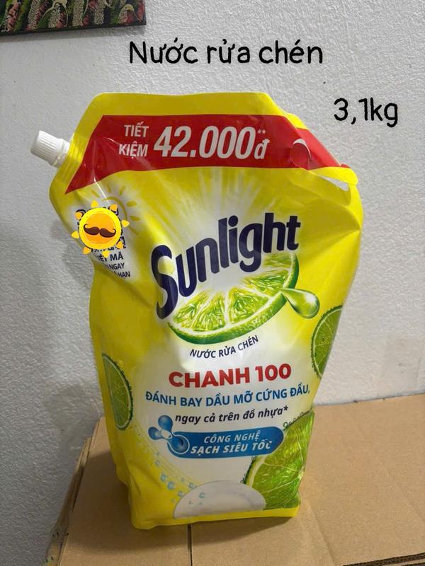  Sunlight Chanh 100  3.1kg  1 TÚI LỚN – Nước Rửa Chén Dùng Cho Gia Đình Sạch Bóng Ngăn Ngừa Vi Khuẩn 