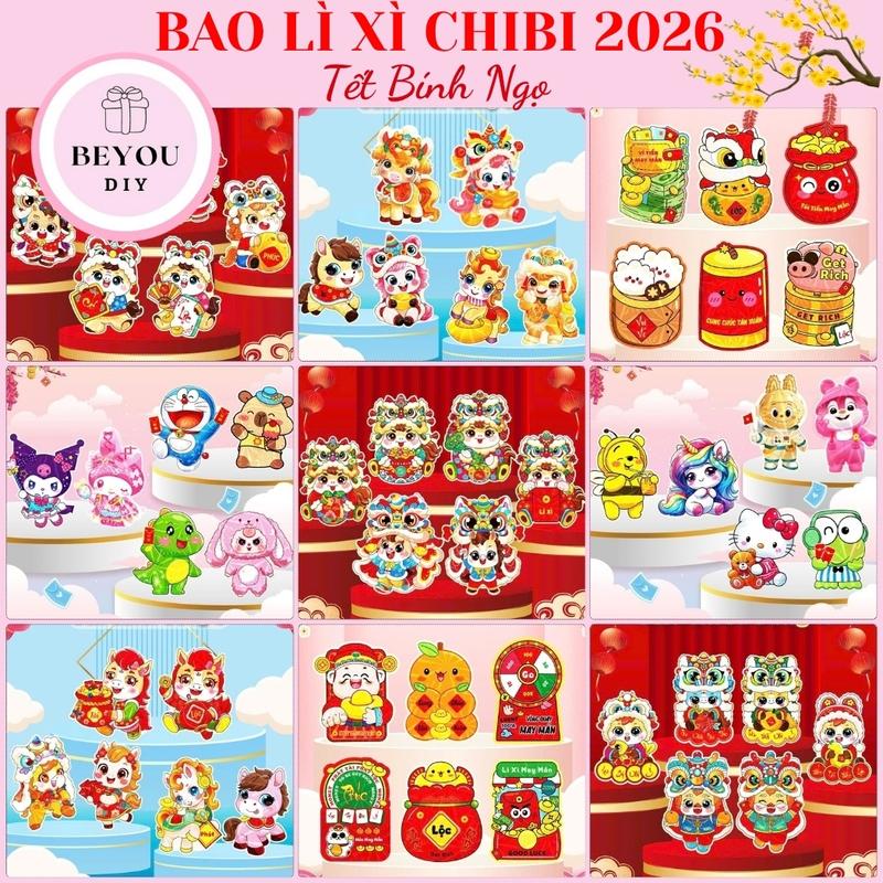  Combo 50 cái 100 Cái Bao Lì Xì Chibi Dễ Thương Tết Bính Ngọ 2026 