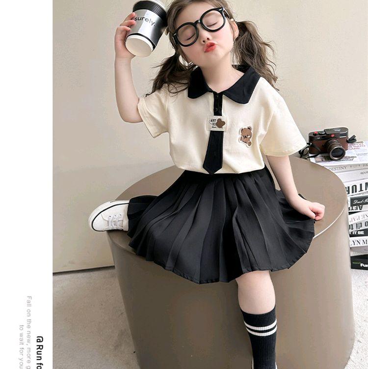 Sét bộ váy xinh đi khai giảng, đi học cho bé yêu, váy màu đen kết hợp áo polo trắng phối cổ cà vạt đen hottrend 2025 size 15-45kg