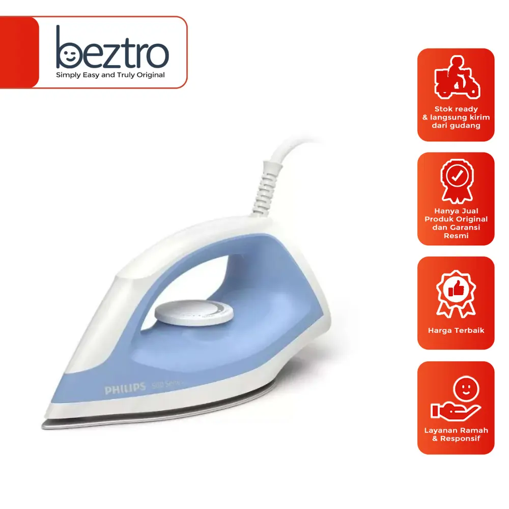 Philips DST0510/20 DST 0510 – Setrika Dry 350 Watt Warna Biru Blue Kabel Iron Soleplate Kering Setrikaan Padam Otomatis Anti-Bakar Listrik