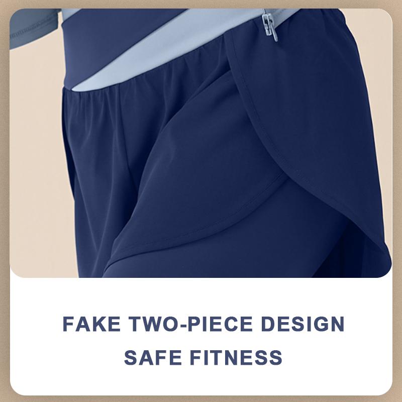 Fake two-piece color matching high elastic yoga pants anti-exposure running sports high waist belly nude feeling women's fitness pants 1