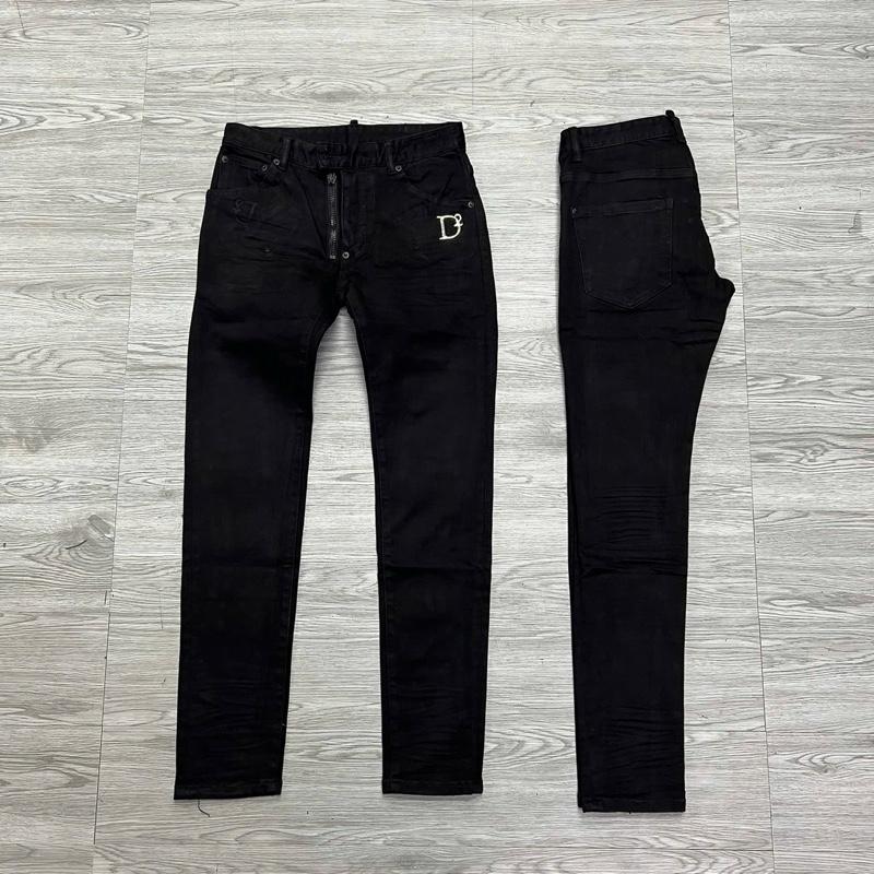 QUẦN JEAN NAM MÃ D2-13 ĐEN KHOÁ LỆCH CHỮ SẮT 4 CÚC , BÒ DÀI CAO CẤP , CO DÃN , PHOM ÔM CHÂN DS-Q ,  Có Túi