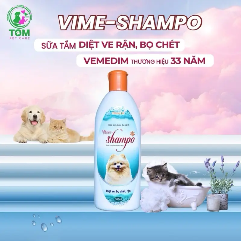 Vime shampo sữa tắm chó mèo: sạch ve, giảm ngứa, khử mùi, thơm lâu. dung tích 300ml 0