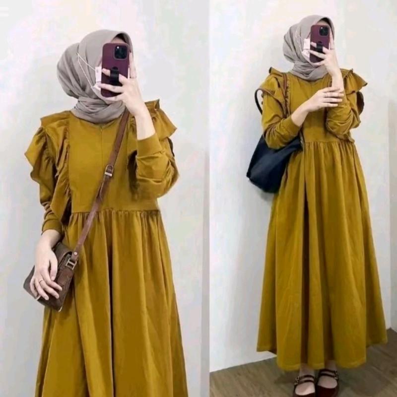 Gamis Panjang Wanita Variasi Ruffle Meldi Dress Muslim Crinkle Airflow | Gamis Kondangan Nyaman | Gaun Pesta Santai Mewah 8